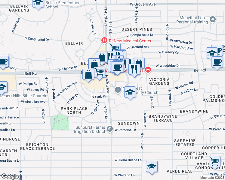 map of restaurants, bars, coffee shops, grocery stores, and more near 16635 North 43rd Avenue in Phoenix