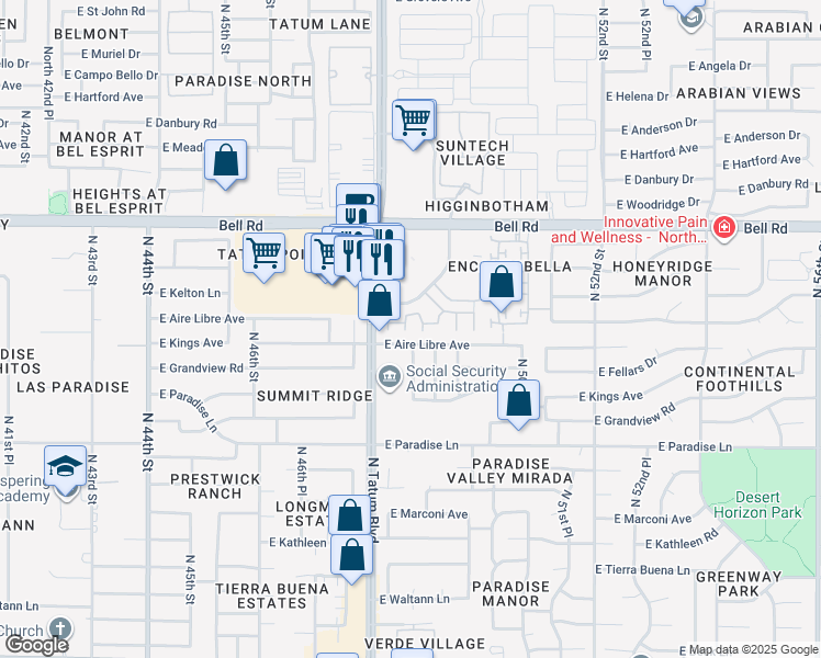 map of restaurants, bars, coffee shops, grocery stores, and more near 4901 East Kelton Lane in Scottsdale