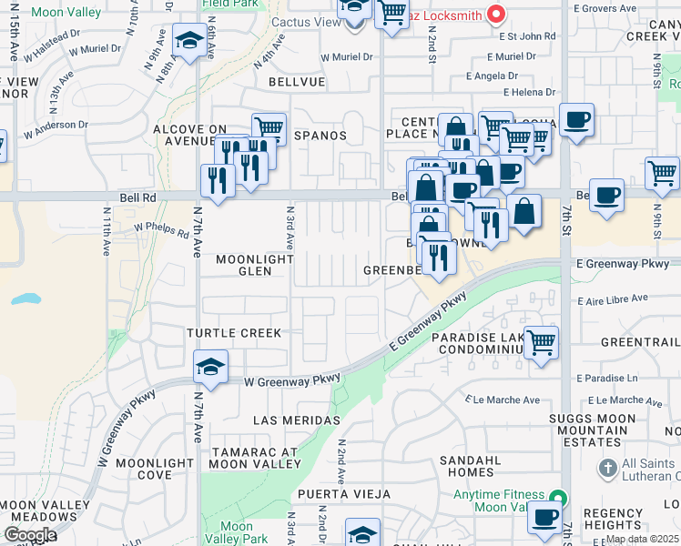 map of restaurants, bars, coffee shops, grocery stores, and more near 16600-16698 N 1st Dr in Phoenix