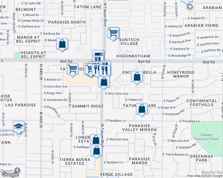 map of restaurants, bars, coffee shops, grocery stores, and more near 4901 East Kelton Lane in Scottsdale