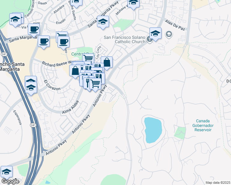 map of restaurants, bars, coffee shops, grocery stores, and more near 15 San Angelo in Rancho Santa Margarita
