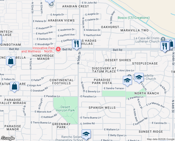 map of restaurants, bars, coffee shops, grocery stores, and more near 5704 East Aire Libre Avenue in Scottsdale