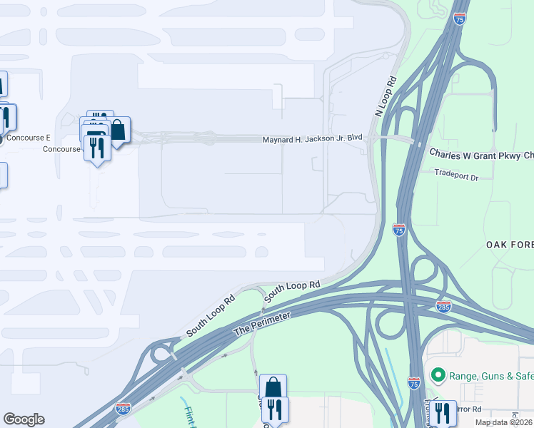 map of restaurants, bars, coffee shops, grocery stores, and more near 430 Cargo Service Road in Atlanta
