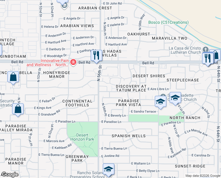 map of restaurants, bars, coffee shops, grocery stores, and more near 5704 East Aire Libre Avenue in Scottsdale