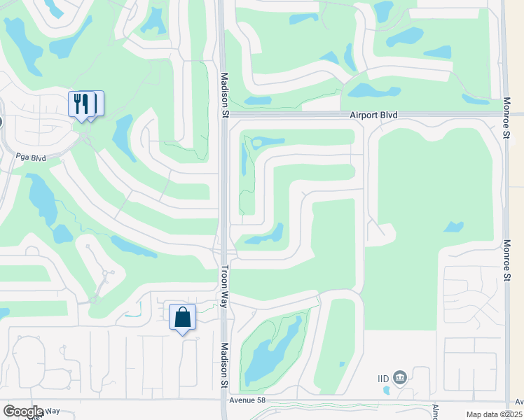 map of restaurants, bars, coffee shops, grocery stores, and more near 81125 Golf View Drive in La Quinta