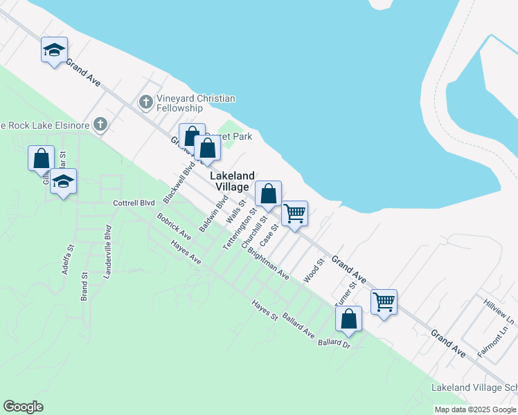 map of restaurants, bars, coffee shops, grocery stores, and more near 17731 Grand Avenue in Lake Elsinore