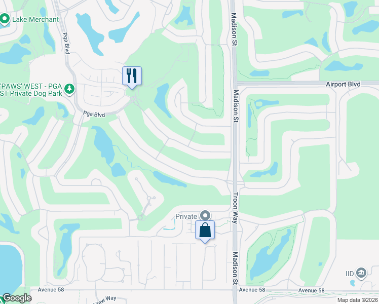 map of restaurants, bars, coffee shops, grocery stores, and more near 80733 Spanish Bay in La Quinta