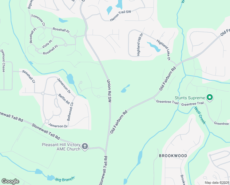 map of restaurants, bars, coffee shops, grocery stores, and more near 4320 Union Road Southwest in College Park