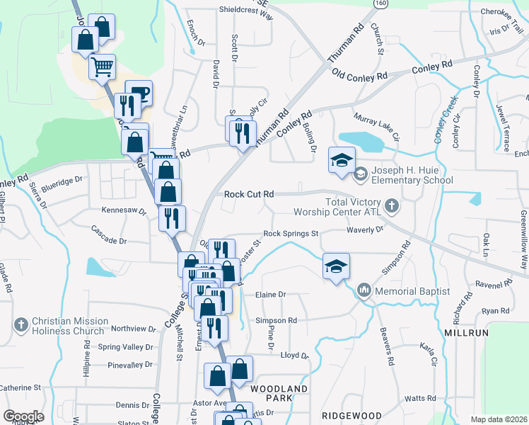 map of restaurants, bars, coffee shops, grocery stores, and more near 4280 Huntoon Place in Forest Park