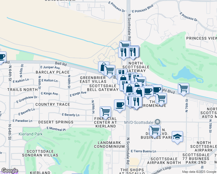 map of restaurants, bars, coffee shops, grocery stores, and more near 16630 North Scottsdale Road in Scottsdale