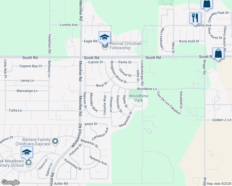 map of restaurants, bars, coffee shops, grocery stores, and more near 33303 Dolomite Street in Menifee