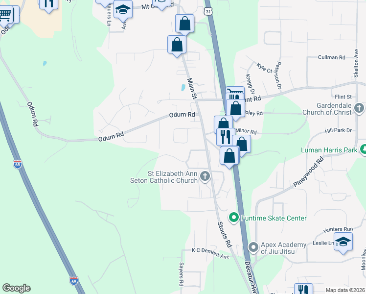 map of restaurants, bars, coffee shops, grocery stores, and more near 256 Garrison Road in Gardendale