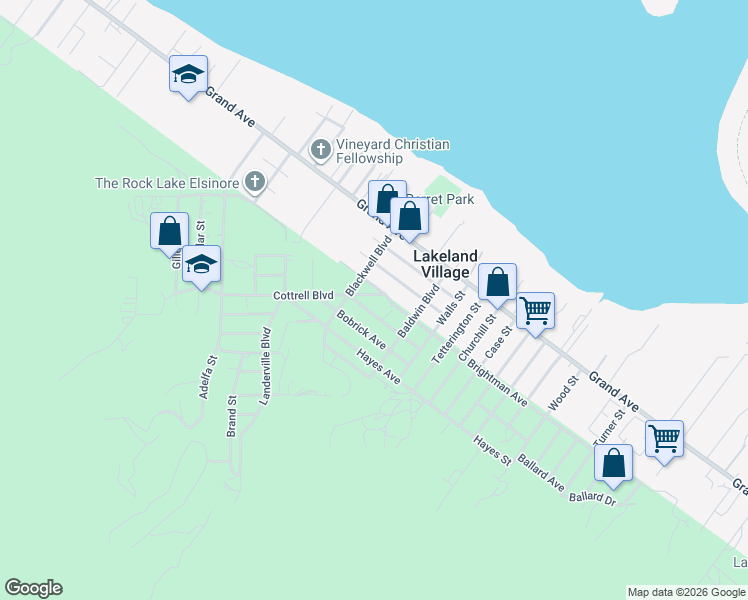 map of restaurants, bars, coffee shops, grocery stores, and more near 17626 Cottrell Boulevard in Lake Elsinore