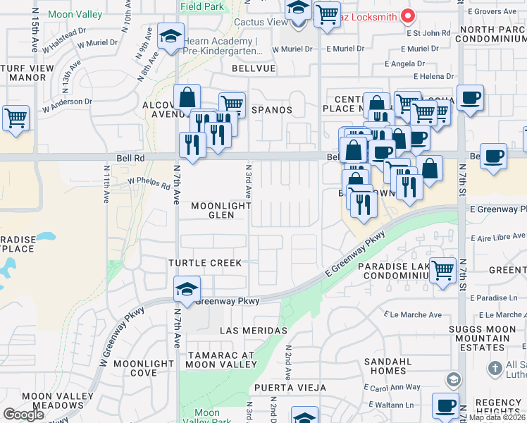 map of restaurants, bars, coffee shops, grocery stores, and more near 16601-16799 North 2nd Drive in Phoenix