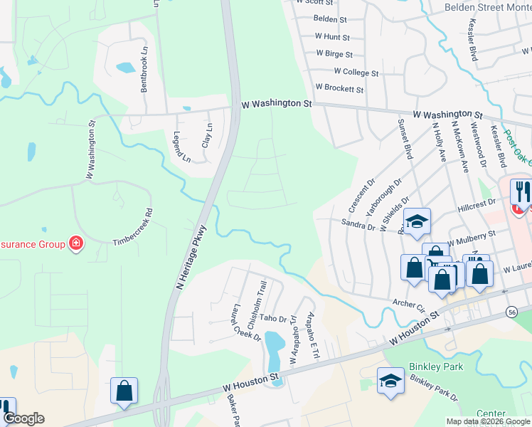 map of restaurants, bars, coffee shops, grocery stores, and more near 1819 Sandra Drive in Sherman