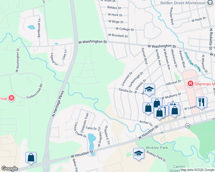 map of restaurants, bars, coffee shops, grocery stores, and more near 1819 Sandra Drive in Sherman