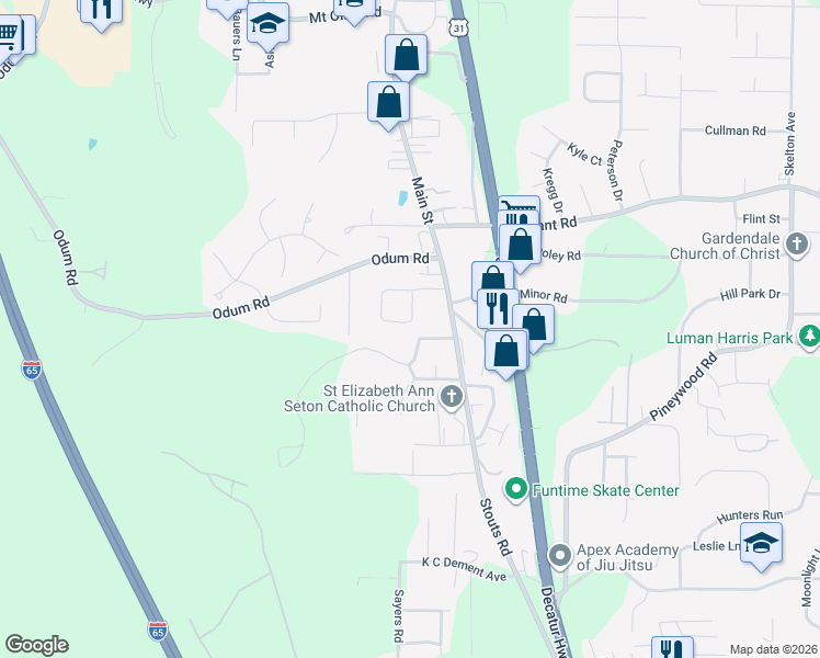map of restaurants, bars, coffee shops, grocery stores, and more near 256 Garrison Road in Gardendale