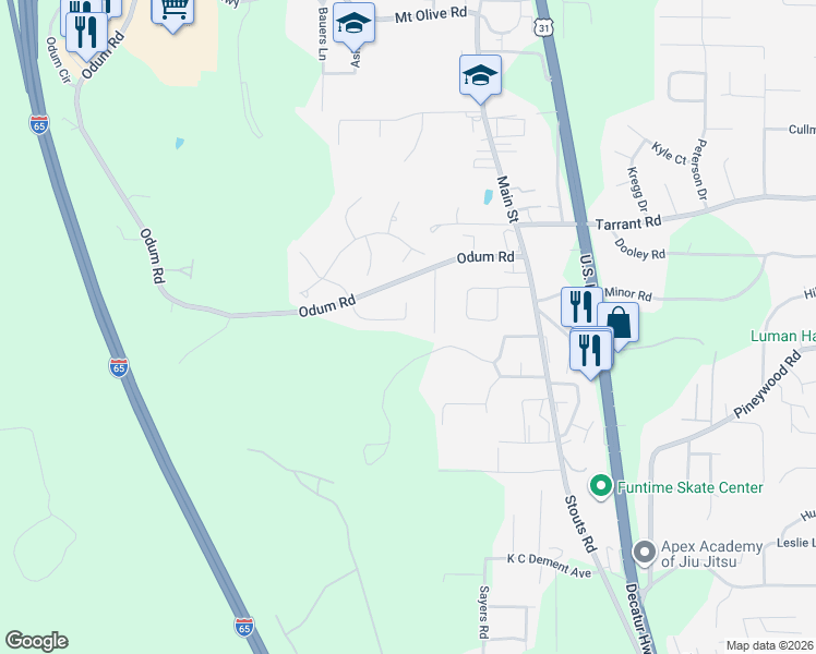 map of restaurants, bars, coffee shops, grocery stores, and more near 557 Magnolia Crest Circle in Gardendale