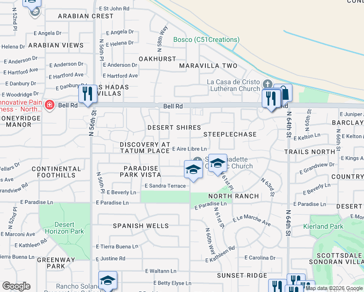 map of restaurants, bars, coffee shops, grocery stores, and more near 5944 East Aire Libre Lane in Scottsdale