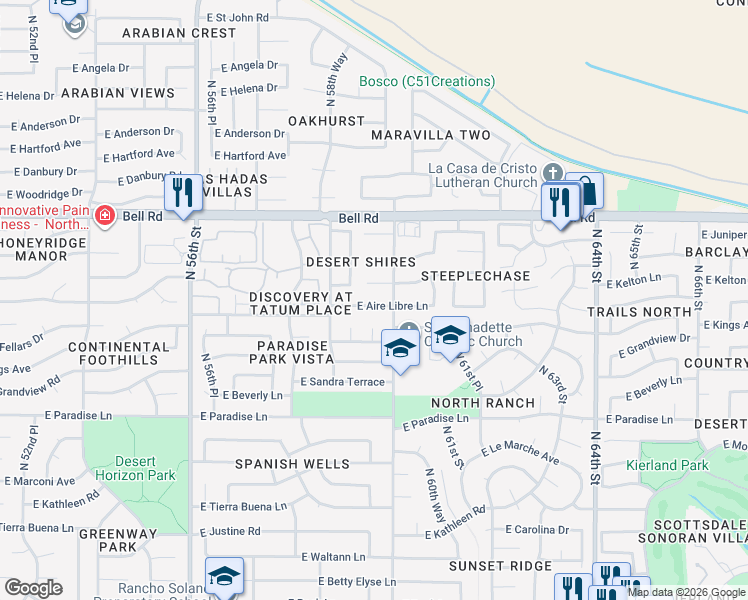 map of restaurants, bars, coffee shops, grocery stores, and more near 5944 East Aire Libre Lane in Scottsdale