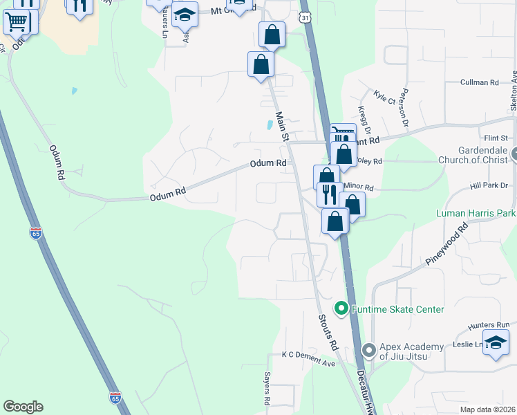 map of restaurants, bars, coffee shops, grocery stores, and more near 244 Garrison Road in Gardendale