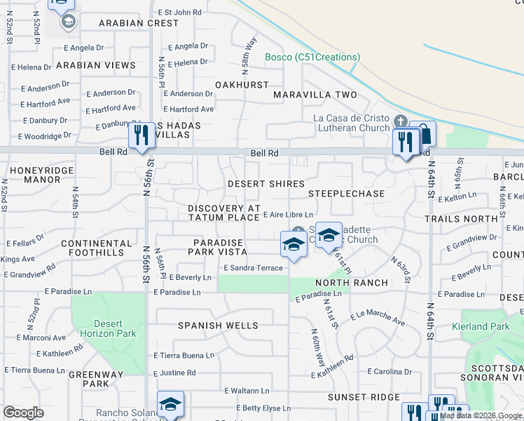 map of restaurants, bars, coffee shops, grocery stores, and more near 5906 East Aire Libre Lane in Scottsdale