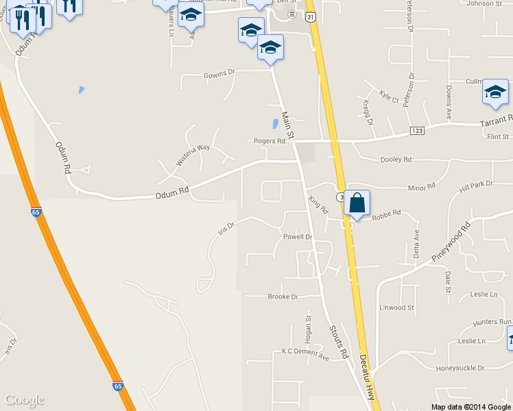 map of restaurants, bars, coffee shops, grocery stores, and more near 244 Garrison Road in Gardendale