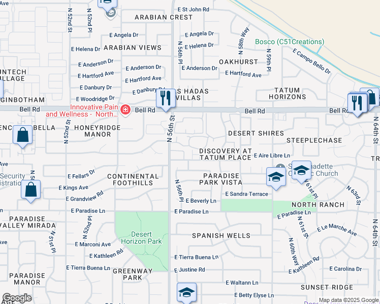 map of restaurants, bars, coffee shops, grocery stores, and more near 5704 East Aire Libre Avenue in Scottsdale