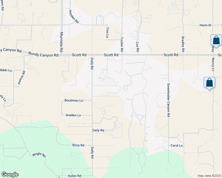 map of restaurants, bars, coffee shops, grocery stores, and more near 26400 Shady Lane Court in Menifee