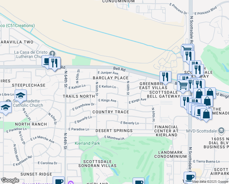 map of restaurants, bars, coffee shops, grocery stores, and more near 6728 East Aire Libre Lane in Scottsdale