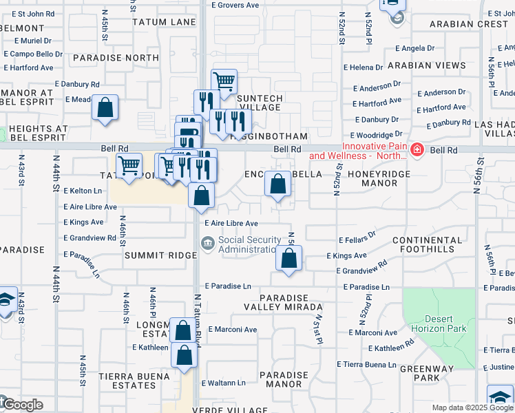 map of restaurants, bars, coffee shops, grocery stores, and more near 16618 North 49th Way in Scottsdale