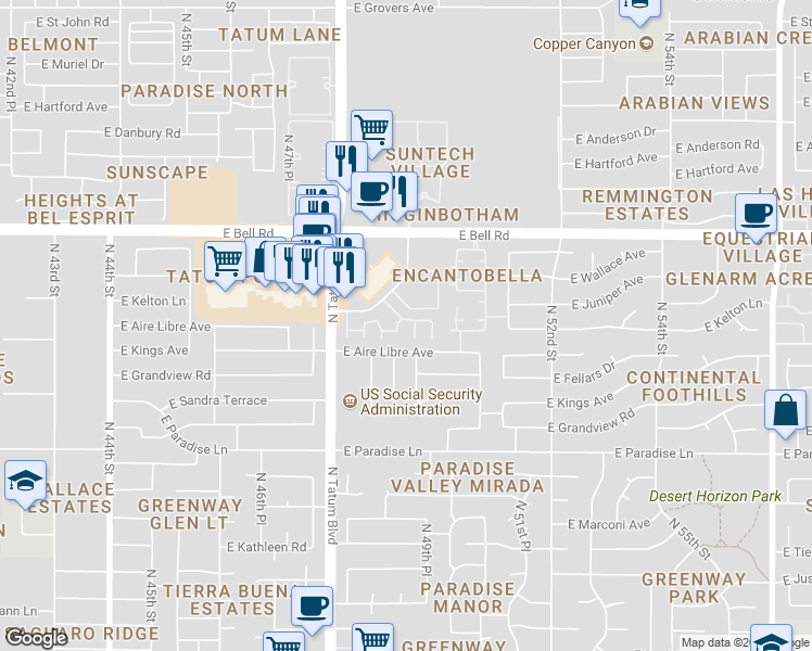 map of restaurants, bars, coffee shops, grocery stores, and more near 4901 East Kelton Lane in Scottsdale
