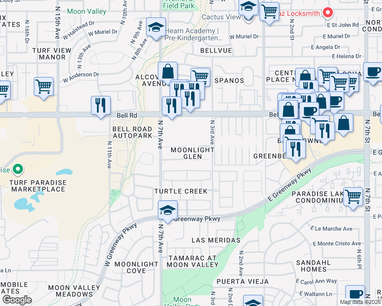 map of restaurants, bars, coffee shops, grocery stores, and more near 16612 North 4th Avenue in Phoenix