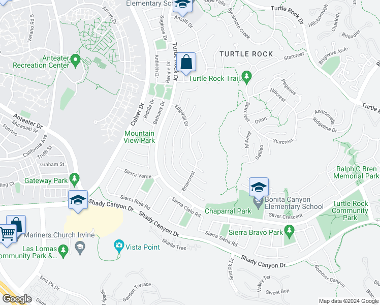 map of restaurants, bars, coffee shops, grocery stores, and more near 5572 Kingsford Terrace in Irvine