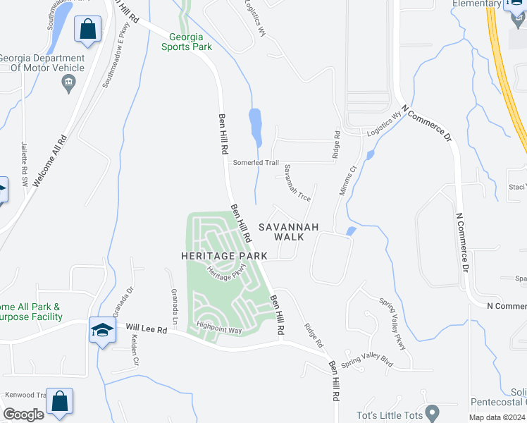 map of restaurants, bars, coffee shops, grocery stores, and more near 4305 Savannah Trail in Atlanta