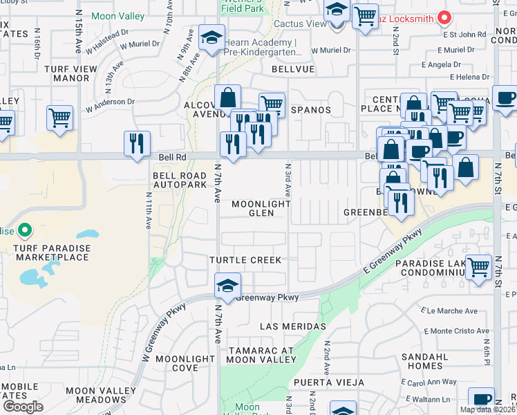 map of restaurants, bars, coffee shops, grocery stores, and more near 16612 North 4th Avenue in Phoenix