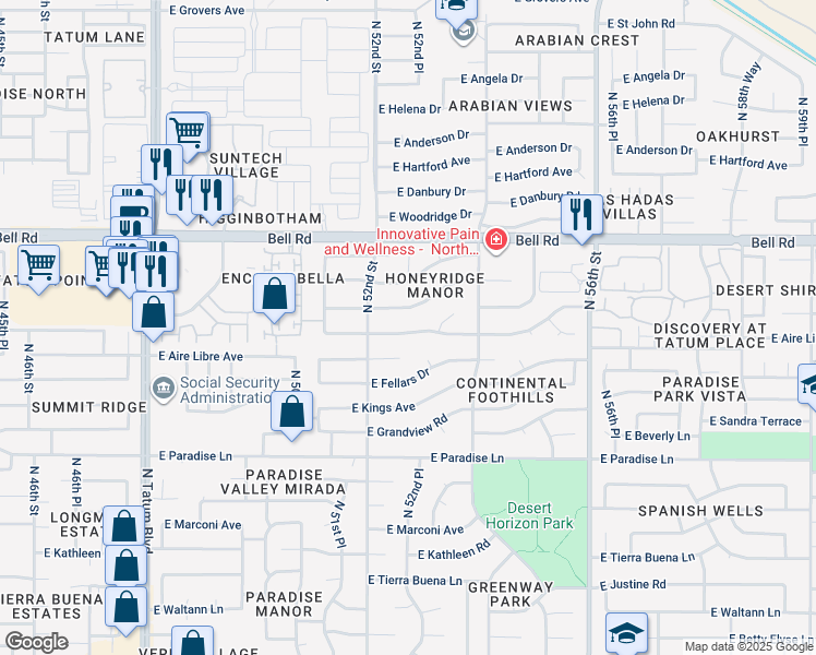 map of restaurants, bars, coffee shops, grocery stores, and more near 5310 E Kelton Ln in Scottsdale