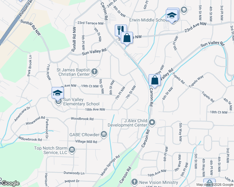 map of restaurants, bars, coffee shops, grocery stores, and more near 1900 7th Pl NW in Birmingham