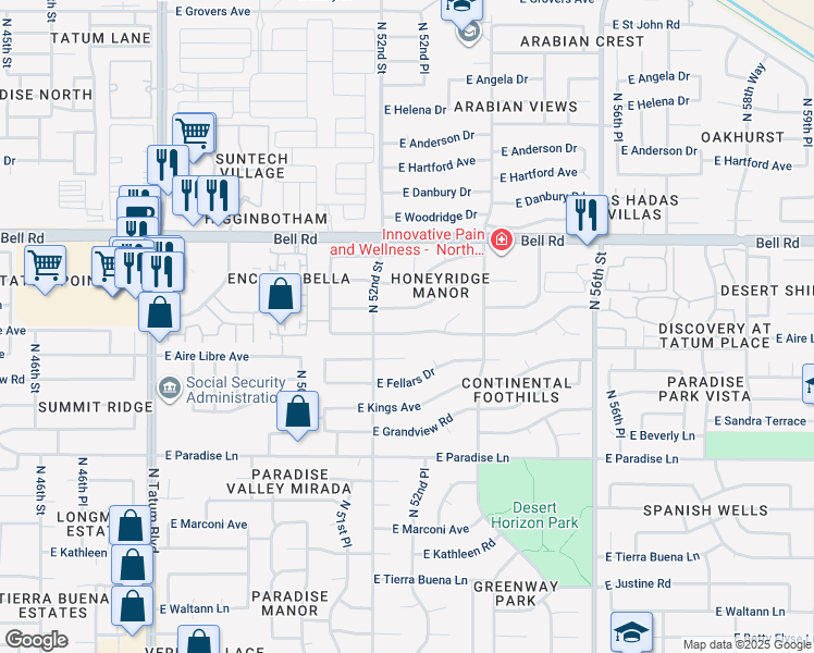 map of restaurants, bars, coffee shops, grocery stores, and more near 5310 East Kelton Lane in Scottsdale