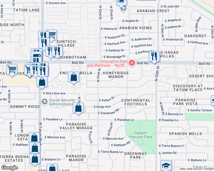 map of restaurants, bars, coffee shops, grocery stores, and more near 5310 East Kelton Lane in Scottsdale