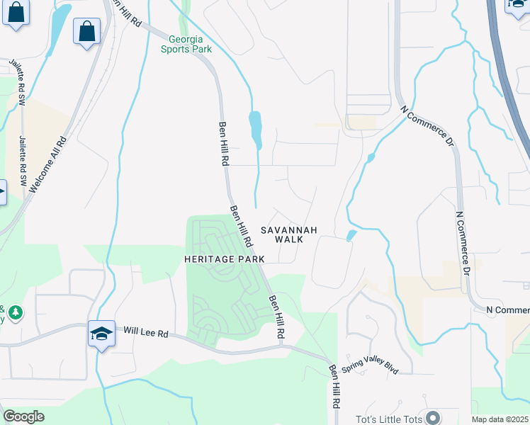 map of restaurants, bars, coffee shops, grocery stores, and more near 4305 Savannah Trail in Atlanta
