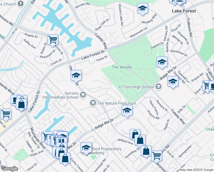 map of restaurants, bars, coffee shops, grocery stores, and more near 24816 Glenwood Drive in Lake Forest