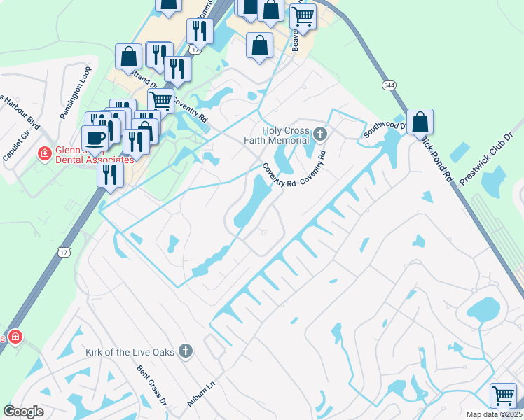 map of restaurants, bars, coffee shops, grocery stores, and more near 1505 Westferry Crossing in Surfside Beach