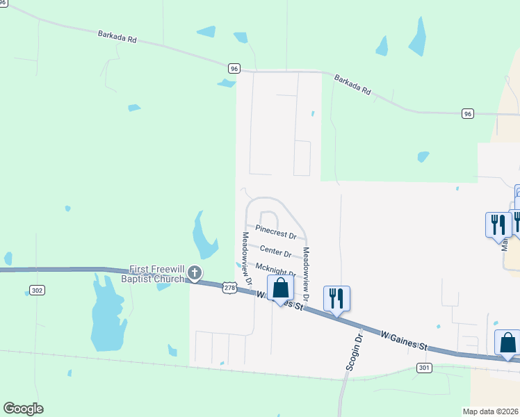 map of restaurants, bars, coffee shops, grocery stores, and more near 148 Pinecrest Circle in Monticello