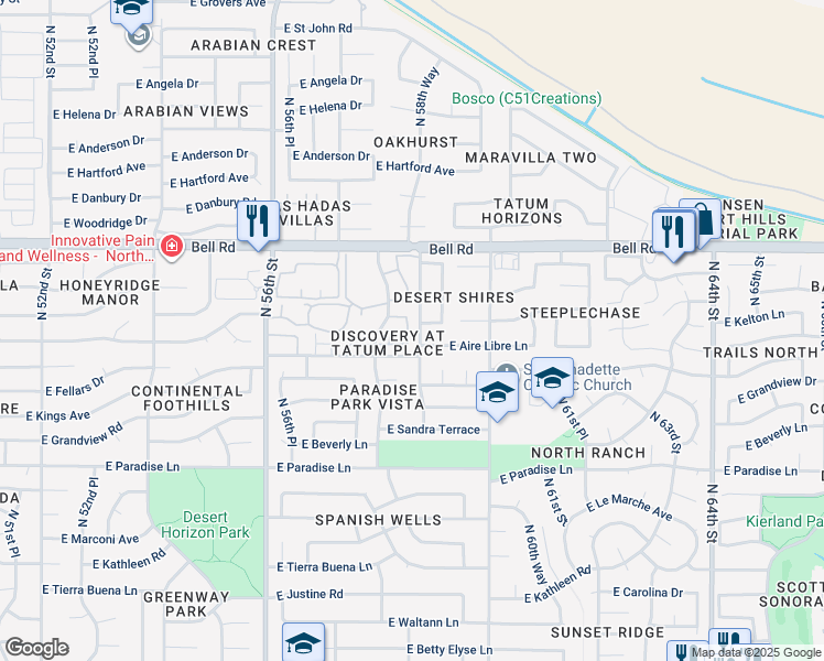 map of restaurants, bars, coffee shops, grocery stores, and more near 5704 East Aire Libre Avenue in Scottsdale