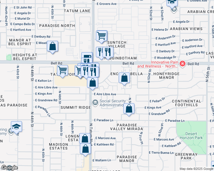 map of restaurants, bars, coffee shops, grocery stores, and more near 4901 East Kelton Lane in Scottsdale