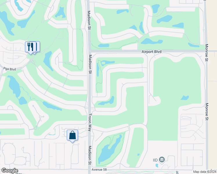 map of restaurants, bars, coffee shops, grocery stores, and more near 81135 Golf View Drive in La Quinta