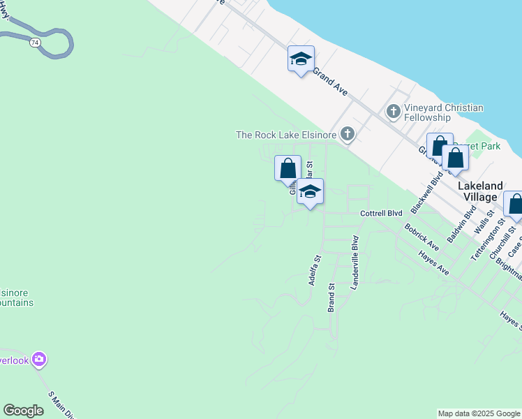 map of restaurants, bars, coffee shops, grocery stores, and more near 33255 Hollister Drive in Lake Elsinore