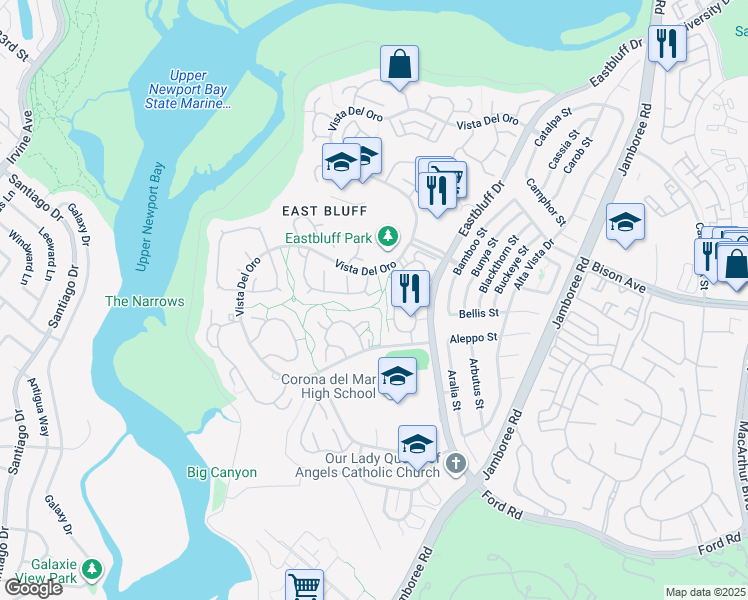 map of restaurants, bars, coffee shops, grocery stores, and more near 2100 Fuentes in Newport Beach