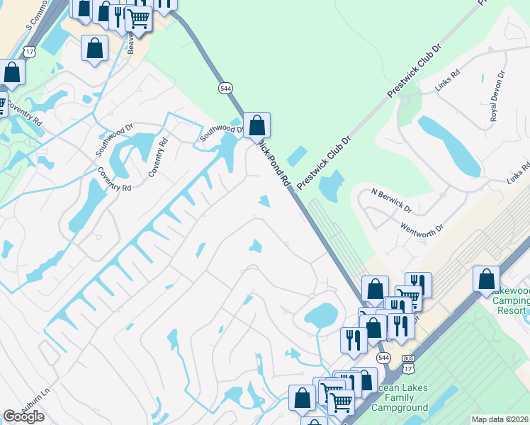 map of restaurants, bars, coffee shops, grocery stores, and more near 1772 Bay Tree Lane in Myrtle Beach
